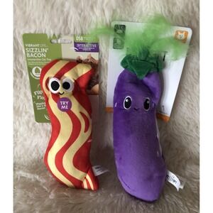 2 Pack 1) Sizzlin' Bacon 1) Eggplant Flopping Interactive Cat Toy Usb Charging